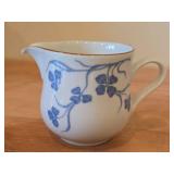 Lot of (3) Porcelain Dinnerwares by Porsgrund (Norway) / Blue Floral Design with Brown Trim / - 8" Plate, 6-3/4" Salad Plate, Creamer 3" x 3-1/4"