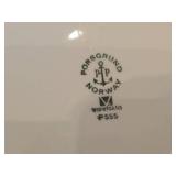 Lot of (3) Porcelain Dinnerwares by Porsgrund (Norway) / Blue Floral Design with Brown Trim / - 8" Plate, 6-3/4" Salad Plate, Creamer 3" x 3-1/4"