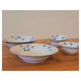 Lot of (6) Porcelain Dinnerwares by Porsgrund (Norway) / Blue Floral Design with Brown Trim / - 7-1/2" Soup Bowls (x3) and 4-3/4" Fruit / Nut Bowls (x3)