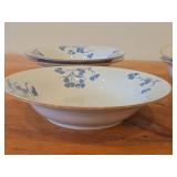 Lot of (6) Porcelain Dinnerwares by Porsgrund (Norway) / Blue Floral Design with Brown Trim / - 7-1/2" Soup Bowls (x3) and 4-3/4" Fruit / Nut Bowls (x3)