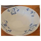 Lot of (6) Porcelain Dinnerwares by Porsgrund (Norway) / Blue Floral Design with Brown Trim / - 7-1/2" Soup Bowls (x3) and 4-3/4" Fruit / Nut Bowls (x3)