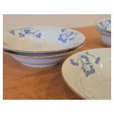 Lot of (6) Porcelain Dinnerwares by Porsgrund (Norway) / Blue Floral Design with Brown Trim / - 7-1/2" Soup Bowls (x3) and 4-3/4" Fruit / Nut Bowls (x3)
