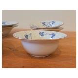 Lot of (6) Porcelain Dinnerwares by Porsgrund (Norway) / Blue Floral Design with Brown Trim / - 7-1/2" Soup Bowls (x3) and 4-3/4" Fruit / Nut Bowls (x3)