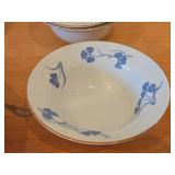 Lot of (6) Porcelain Dinnerwares by Porsgrund (Norway) / Blue Floral Design with Brown Trim / - 7-1/2" Soup Bowls (x3) and 4-3/4" Fruit / Nut Bowls (x3)