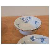 Lot of (6) Porcelain Dinnerwares by Porsgrund (Norway) / Blue Floral Design with Brown Trim / - 7-1/2" Soup Bowls (x3) and 4-3/4" Fruit / Nut Bowls (x3)