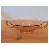Vintage Depression Glass Two Handled Bowl / Etched Floral Pattern / (pink)