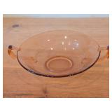 Vintage Depression Glass Two Handled Bowl / Etched Floral Pattern / (pink)