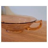 Vintage Depression Glass Two Handled Bowl / Etched Floral Pattern / (pink)