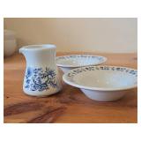 Vintage Porcelain Bowls (x2) and Creamer Jug by Porsgrund (Norway) / Blue Floral pattern