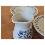 Vintage Porcelain Bowls (x2) and Creamer Jug by Porsgrund (Norway) / Blue Floral pattern