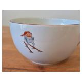 Nisse Red Gnome Elf theme Porcelain Round Medium Serving Bowl by Porsgrund (2001) (Norway)