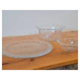 Vintage Glass Serving Bowls (x2) and Serving Plate by Lindshammar (Sweden) / Hearts pattern