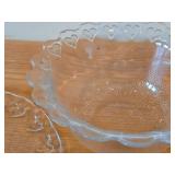 Vintage Glass Serving Bowls (x2) and Serving Plate by Lindshammar (Sweden) / Hearts pattern