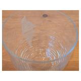 Vintage Swedish Etched Clear Art Glass Signed Bowl by Lars Sestervik for Steninge Slott / Frosted Sailboat Motif and Textured Waves pattern