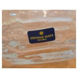 Vintage Swedish Etched Clear Art Glass Signed Bowl by Lars Sestervik for Steninge Slott / Frosted Sailboat Motif and Textured Waves pattern