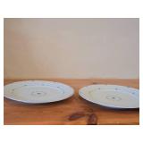 Lot of (2) 12" Porcelain Dinner Plates by Porsgrund (Norway) / Blue Floral and Ring Design / Mini Straw (Ministra) pattern