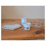 Heart Shaped Trivet, Creamer, Sugar Bowl, Clear Glass Octagon Shaped Bowl - Heart & Pine by Porsgrund (Norway)