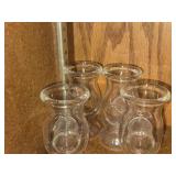 Lot of (4) 3 1/4" Hand-Blown Clear Glass Carafe (signed on bottom) / Unique Donut Hole design