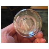 Lot of (4) 3 1/4" Hand-Blown Clear Glass Carafe (signed on bottom) / Unique Donut Hole design