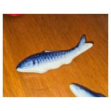 Lot of (2) Vintage Fish theme Ceramic Chop Stick Holders (Japan) (blue and white)