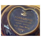 Vintage Trinket Dish by Porsgrund (Norway) / Gold Painted Floral design / (cobalt blue) (heart shape)