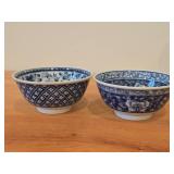 Lot of (2) Vintage Porcelain Japanese Asian Serving Bowls / Ko-Imari or Anita style / Floral pattern / (hand-painted blue and white)