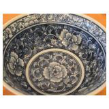 Lot of (2) Vintage Porcelain Japanese Asian Serving Bowls / Ko-Imari or Anita style / Floral pattern / (hand-painted blue and white)