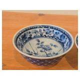Lot of (2) Vintage Porcelain Japanese Asian Serving Bowls / Ko-Imari or Anita style / Floral pattern / (hand-painted blue and white)