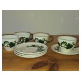Hand Painted Set of (4) Tea Cups and (4) 6" Saucers - Poppy Trail California Ivy by Metlox