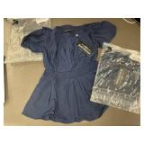 box c - 2 X Scarlet Darkness Dress - Navy Short Sleeve Ruched Bodice, Pleated Skirt, Size S