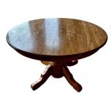 Oak Round Dining Table with 1 Leaf & 6 Vintage Chairs