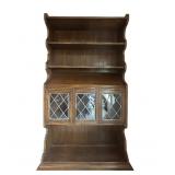 DR - China Cabinet Hutch Wood & Diamond-Lattice Glass Doors - 80in W x 44in H x 11in D