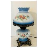 DR - Accurate Casting Hurricane Lamp - Vintage Hand Painted Floral Glass