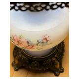 DR - Accurate Casting Hurricane Lamp - Vintage Hand Painted Floral Glass