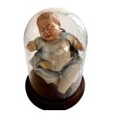 Antique Louis Amberg & Son John Bunny #34 Composite Doll & Glass Dome - 14 in Tall