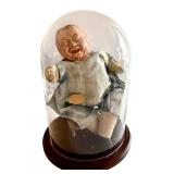 Antique Louis Amberg & Son John Bunny #34 Composite Doll & Glass Dome - 14 in Tall