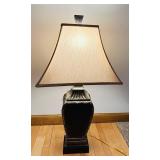 DR - Table Lamp - 30-Inch Tall, Dark Metal Base & Beige Fabric Shade