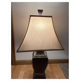 DR - Table Lamp - 30-Inch Tall, Dark Metal Base & Beige Fabric Shade
