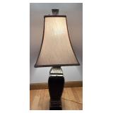 DR - Table Lamp - 30-Inch Tall, Dark Metal Base & Beige Fabric Shade