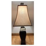 DR - Table Lamp - 30-Inch Tall, Dark Metal Base & Beige Fabric Shade