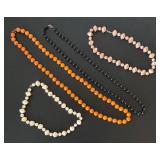 LL - Beaded Necklaces - 32-Inch Longest - Orange, Black, Peach & Cream Beads (Set of 4)