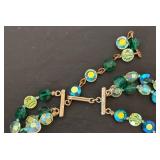 LL - Vintage Green Beaded Necklace & 7 Vintage Brooches - 13 in Length