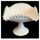 Fenton Milk Glass Silver Crest Square Centerpiece Bowl - 9 in Square & 8 in Tall