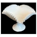 Fenton Milk Glass Silver Crest Square Centerpiece Bowl - 9 in Square & 8 in Tall