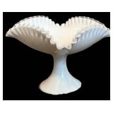 Fenton Milk Glass Silver Crest Square Centerpiece Bowl - 9 in Square & 8 in Tall
