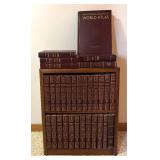 LL - Vintage Leather Encyclopedia Britannica Books and World Atlas with Bookcase