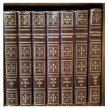 LL - Vintage Leather Encyclopedia Britannica Books and World Atlas with Bookcase