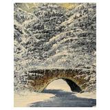 DR - Artistic Interiors Original Oil Painting - Winter Scene with Snowy Pines & Bridge, 8 x 10 in