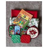 Round Table Linens - 6 Hot Pads & A Chipmunk Christmas Book