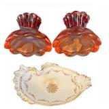 DR - Laughlin Dish & Amberina Candle Holders